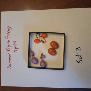 Summer Clip-on Earrings, 3pairs, (Set B)